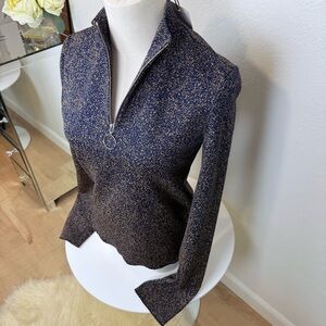 NWT GAUCHERE Paris FW19 Navy & Camel Textured Half-Zip Top - FR 36
